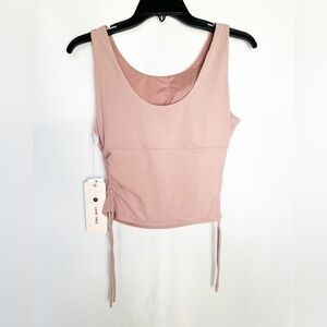 NWT Love Tree Ruched Scrunched Side Tie Mauve Pink Scoop Crop Top